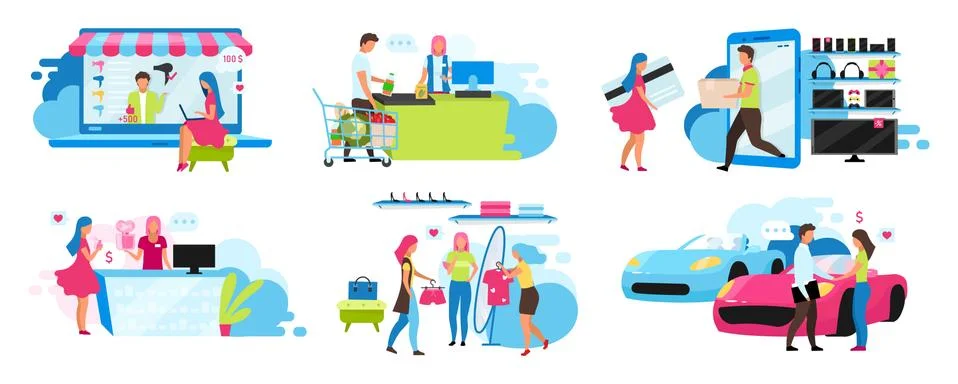 Shopping flat vector illustrations set Stock Illustration