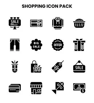 Shopping Glyph Vector Icons Pack Stock Illustration