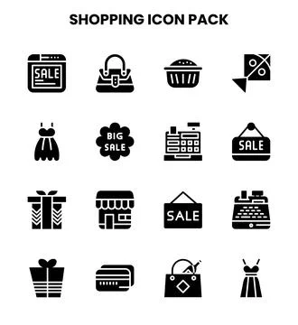 Shopping Glyph Vector Icons Pack Stock Illustration