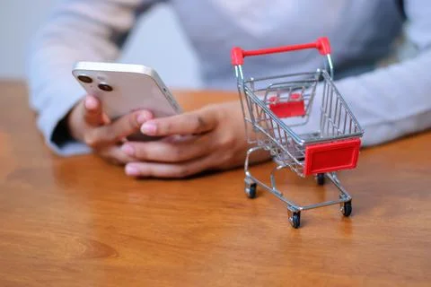 Shopping the go mobile e-commerce online retail user engagement home office.. Stock Photos