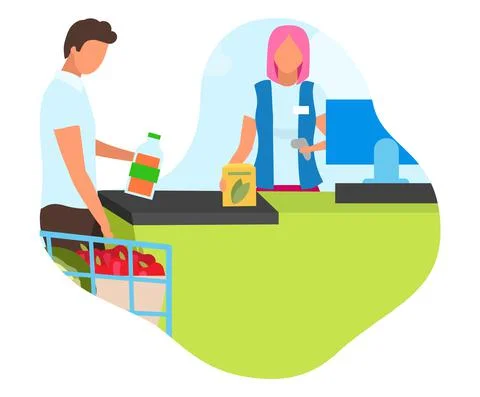 Shopping at grocery store flat concept icon Stock Illustration