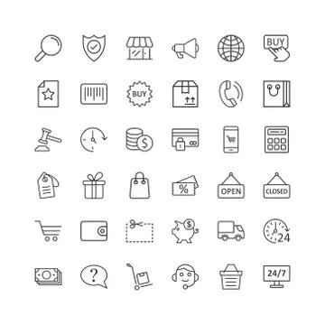 Shopping icon set in flat style. Online commerce vector illustration on white 스톡 일러스트