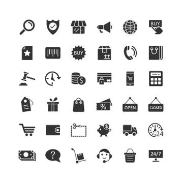 Shopping icon set in flat style. Online commerce vector illustration on white Stock Illustration