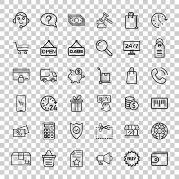 Shopping icon set in flat style. Online commerce vector illustration on white 스톡 일러스트