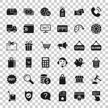 Shopping icon set in flat style. Online commerce vector illustration on white Stock Illustration