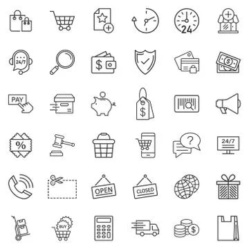Shopping icon set in flat style. Online commerce vector illustration on white 스톡 일러스트