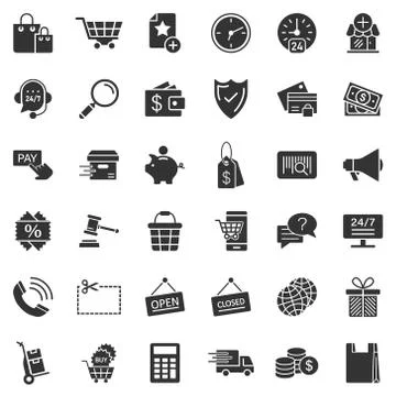 Shopping icon set in flat style. Online commerce vector illustration on white Stock Illustration