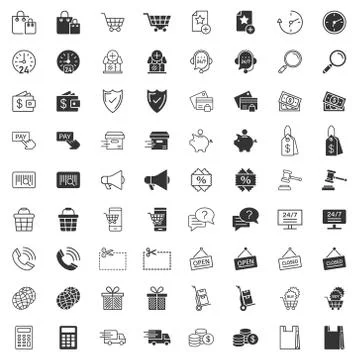 Shopping icon set in flat style. Online commerce vector illustration on white Stock Illustration