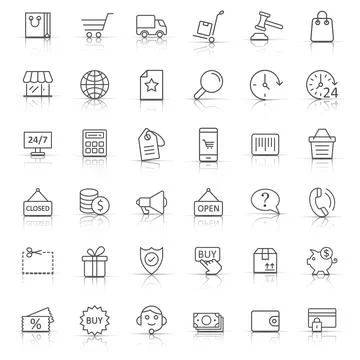 Shopping icon set in flat style. Online commerce vector illustration on whi.. Stock Illustration