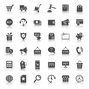 Shopping icon set in flat style. Online commerce vector illustration on whi.. 스톡 일러스트