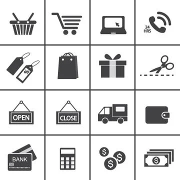 Shopping icon set. Illustrazione stock