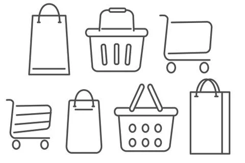 Shopping Icon Set. illustration. Simplines series. Simple outlined icons. Stock Illustration