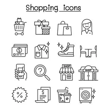 Shopping icon set in thin line style 스톡 일러스트
