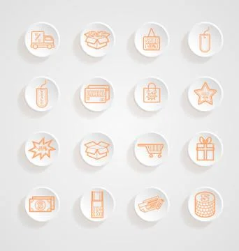 Shopping icons button shadows vector set Stock Illustration