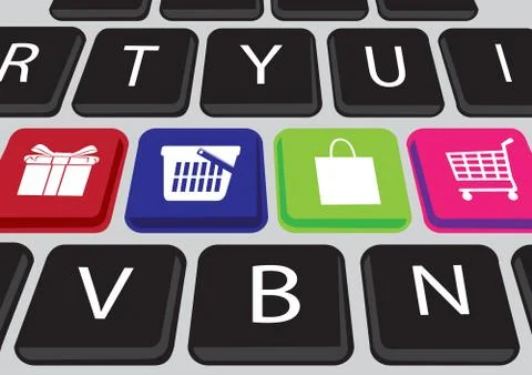 Shopping Icons on Keyboard Stock Illustration