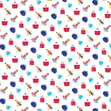 Shopping icons seamless pattern white background flat Illustrazione stock