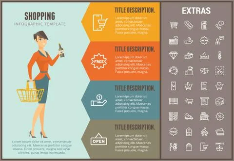 Shopping infographic template, elements and icons. Illustrazione stock