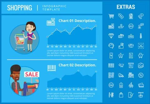 Shopping infographic template, elements and icons. Illustrazione stock