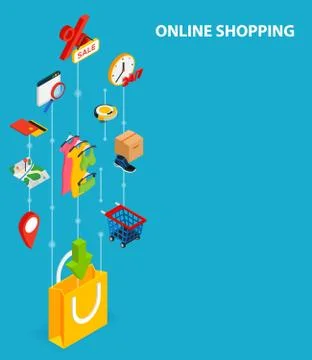 Shopping integrated 3d web icons. Digital network isometric interact concept Stock Illustration