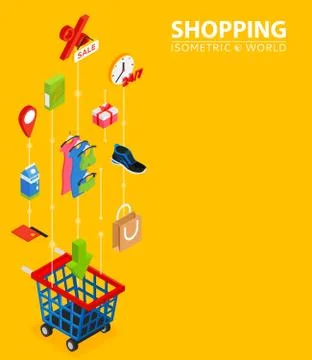 Shopping integrated 3d web icons. Digital network isometric interact concept Stock Illustration