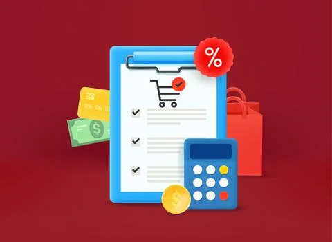 Shopping list of buyer. 3d vector concept Stock Illustration