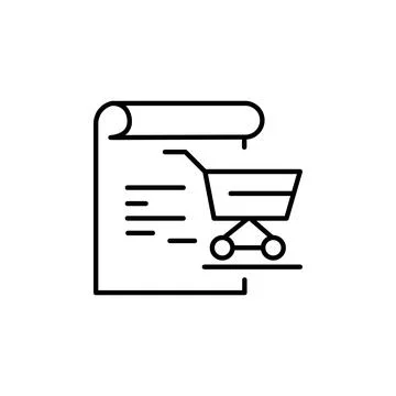 Shopping list linear icon. Planning purchases in store. Merchandise and consu Stock Illustration