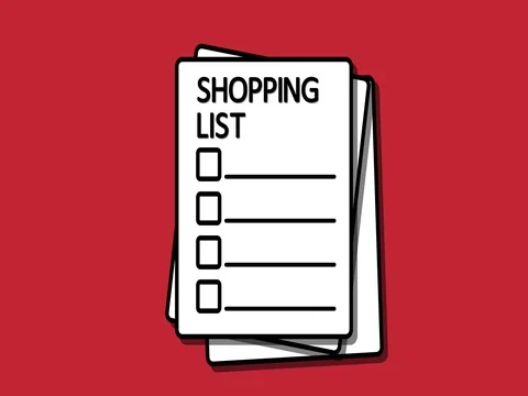 Shopping list paper with check boxes animation in and out loop red Stockbeeldmateriaal 80924229
