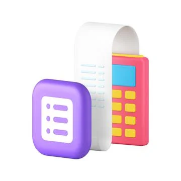 Shopping list planning payment receipt with POS terminal machine 3d icon real Stockillustratie