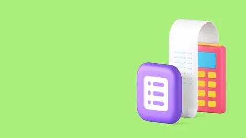 Shopping list planning payment receipt with POS terminal machine copy space b Stock Illustration
