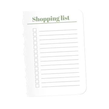 Shopping list. Torn a blank sheet of paper to record the completed tasks. V.. Stock Illustration
