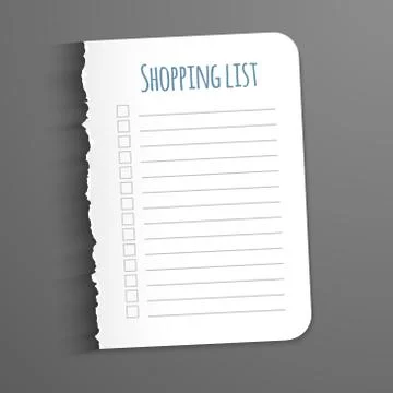 Shopping list. Torn a blank sheet of paper to record the completed tasks. V.. Stock Illustration