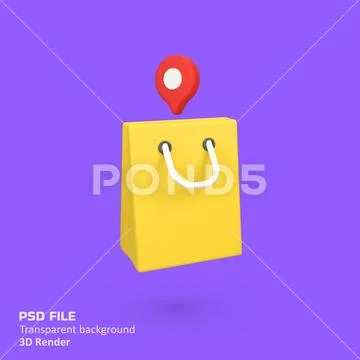 Shopping with location isolated 3d render icon illustration Modello PSD