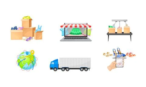 Shopping Logistics from Order Batching, Transportation and Delivery Vector Illustrazione stock