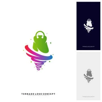 Shopping Logo Design Concept Vector. Storm Sale Logo Vector. Shop Twist. Torn Stock Illustration