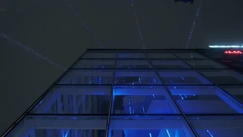 Shopping mall display window with light installation Stock Footage 168940459