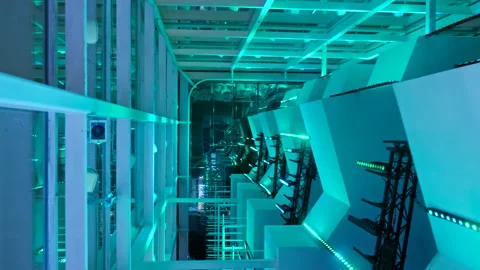 Shopping mall display window with light installation Stock Footage 168941307