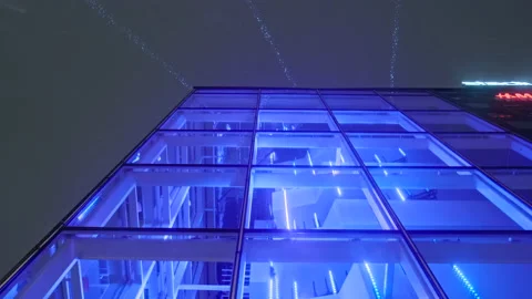 Shopping mall display window with light installation Stock Footage 168941355