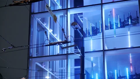 Shopping mall display window with light installation Stock Footage 168941534