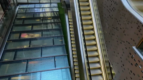 Shopping mall, empty escalator running quietly, recession Stock-Footage 300306526