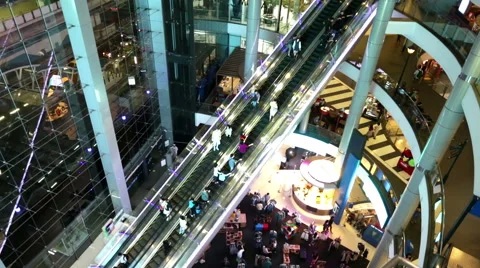 Shopping Mall escalators, people & traffic time-lapse Stock Footage