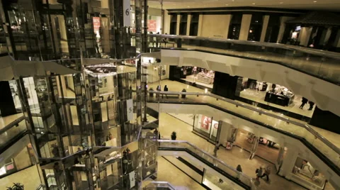Shopping Mall Glass Elevators Stock Footage 53909985