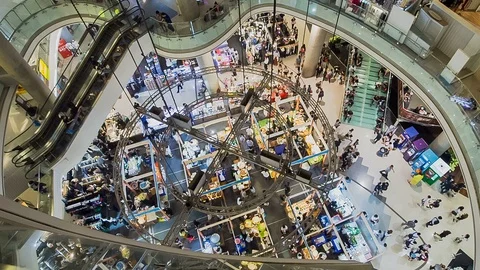 Shopping mall interior with crowd Stock Footage 87812418