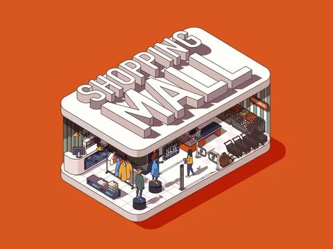 Shopping Mall Isometric Concept Ilustración de archivo