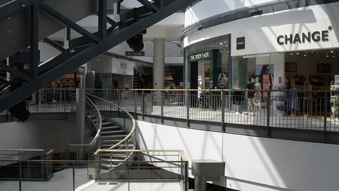 Shopping mall seen from an elevator Stock Footage 104002092