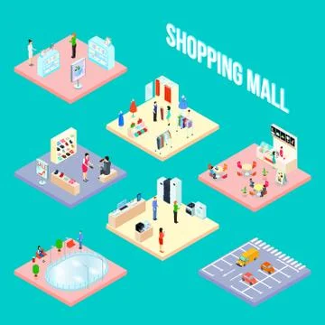 Shopping Mall Set Object Stock Illustration