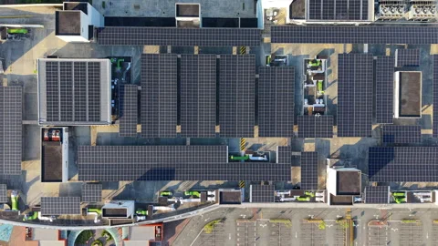 Shopping Mall Solar Panel Rooftop Parking Aerial Drone - Green Energy Malaysia 스톡 동영상 316459419