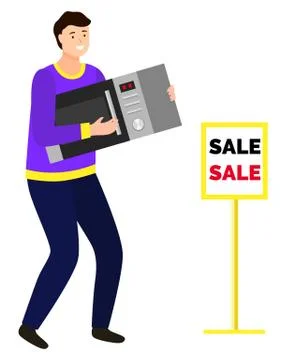 Shopping Man in Electronics Store with Microwave Stock Illustration