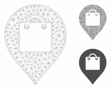 Shopping Map Marker Vector Mesh 2D Model and Triangle Mosaic Icon 库存插图