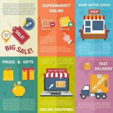 Shopping mini posters set Illustrazione stock