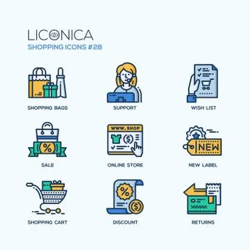 Shopping - modern vector flat line icon set. Stock Illustration